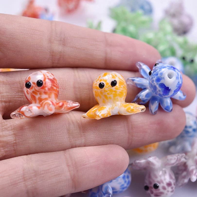 3/6pcs/lot Cute Octopus Lampwork Charm Glass Ocean Beads Multicolor Dot Loose Spacer Beads DIY Jewelry Making Bracelets Necklace