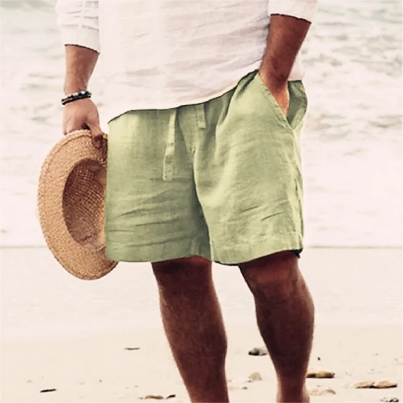 2025 New Mens Cotton Solid Color Short Lightweight Gym Pants Linen Beach Shorts Men Jogging Sport Large Short Homme