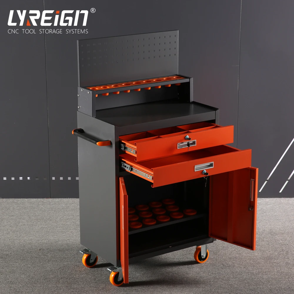 LYREIGN CNC Tool cart, Tool Cabinet with Drawer, Trolley, Large Capacity Drawers with Lock, Rolling, CAT30/40/50, HSK40/50/63/10