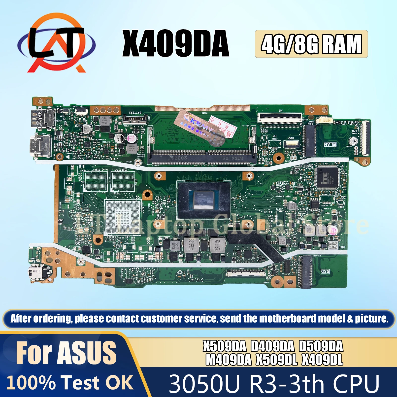 

X409DA Laptop Motherboard For ASUS X509DA D409DA M409DA D509DA X509DL X409DL Mainboard with 3050U R3-3th CPU 4G/8G-RAM