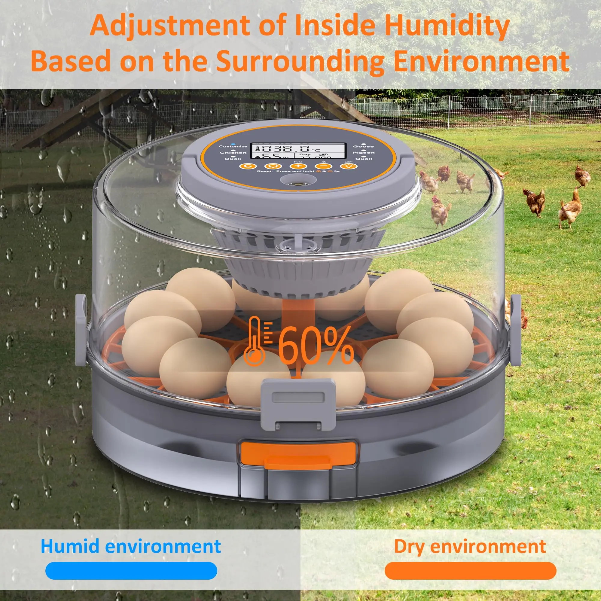 Incubators for Hatching Eggs, 12 Chicken Incubator with Automatic Egg Turning and Humidity Control, for Quail, Chickens, Duck