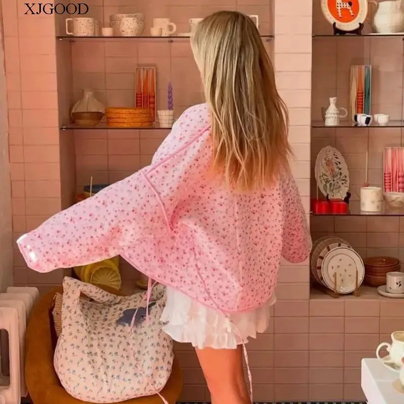 꽃 프린트 여성 카디건 귀여운 레이스 업 핑크 여성 코트 캐주얼 루즈 가을 따뜻한 코트 패션 신사 숙녀 코트 Outerwear25