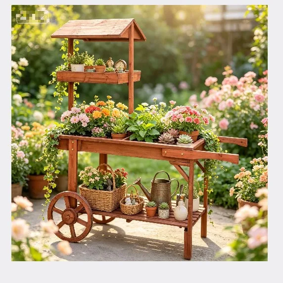 American creative retro old garden balcony flower stand pastoral cafe soft decoration log trapezoidal float
