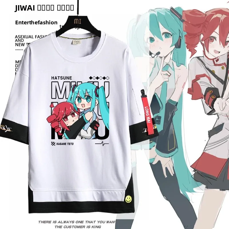 ルーズ半袖-tシャツユニセックスアニメ-vocaloid-teto-夏カジュアル綿通気性ラウンドネック若者ファッション-tシャツ