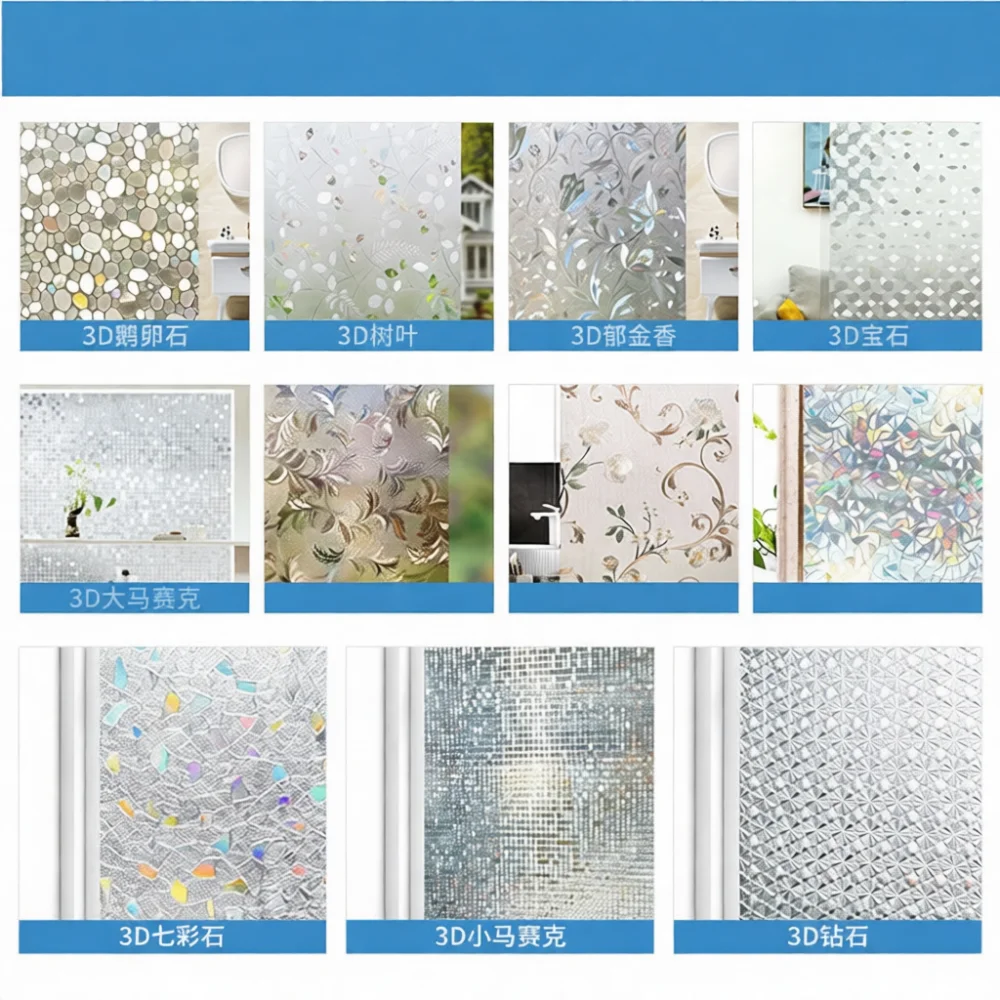 Rainbow Prism Window Film Static Cling Glass Sticker Privacy Protector Decorative Sun Block Heat Insulation Floral Style