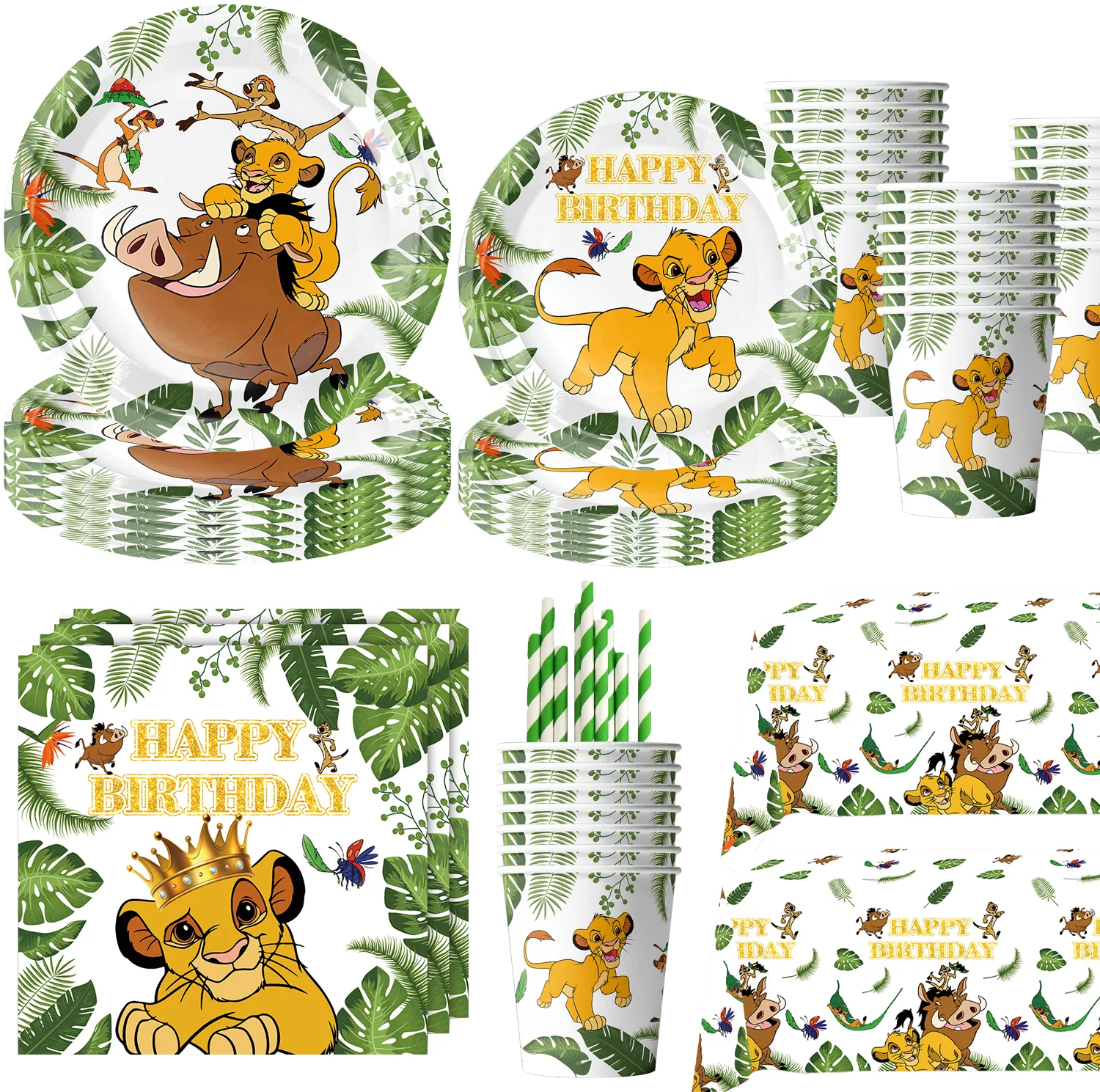 

Disney The Lion King Birthday Party Decoration Lion Tableware Party Supplies Plates Cups Napkin Latex Balloon Toy Gifts