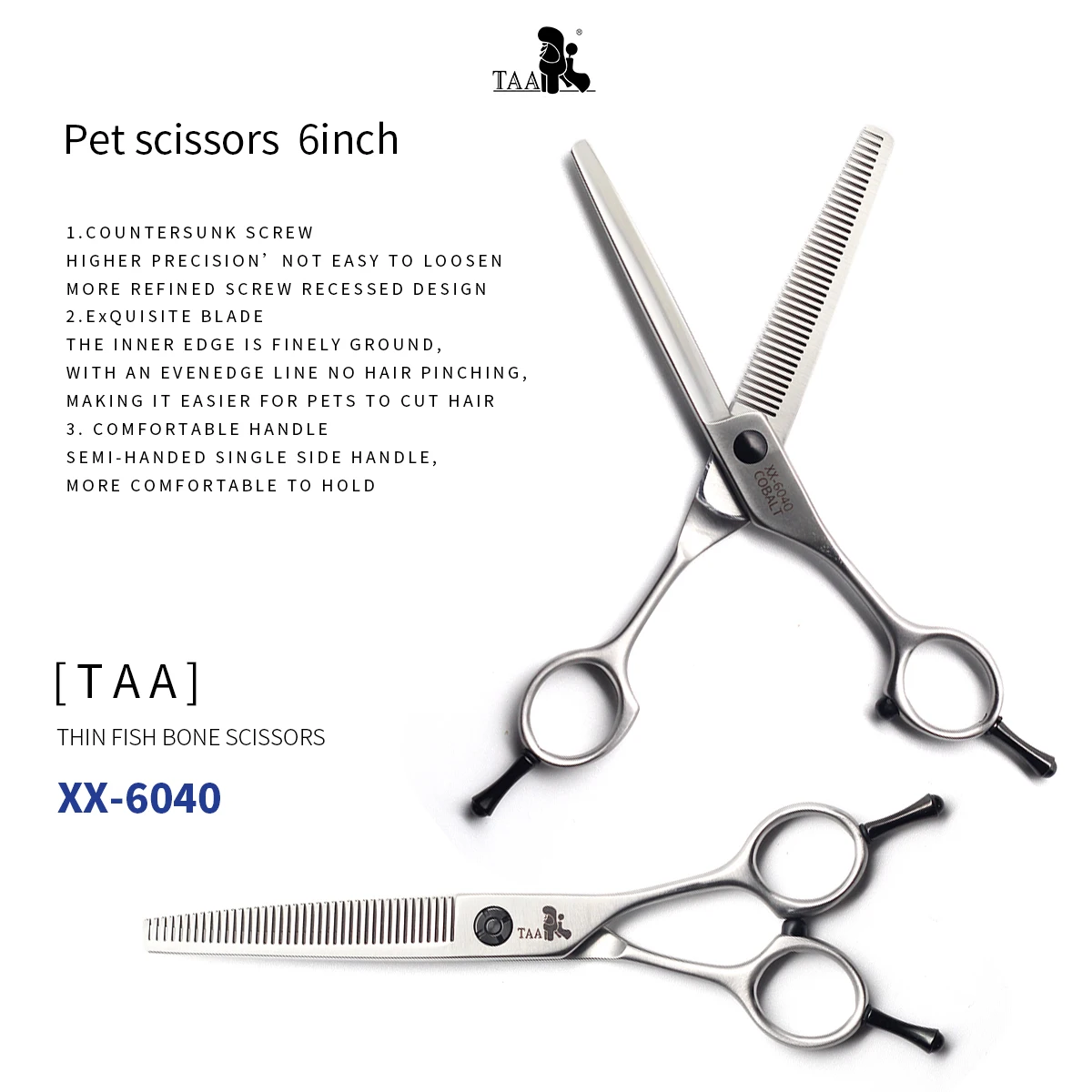 TAA-Ciseaux de toilettage pour chiens, Ciseaux professionnels pour animaux de compagnie, Ciseaux dentelés, Coupe de cheveux ultra-légère pour toiletteur pour chien, XX-6040 à outils