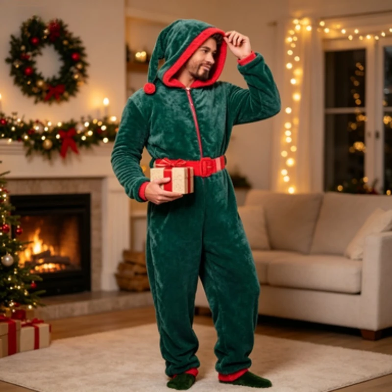 Adult Christmas Cosplay Santa Reindeer Elf Home Loungewear Fancy Outfit for Holiday Theme Party Stage Performance Dress Up