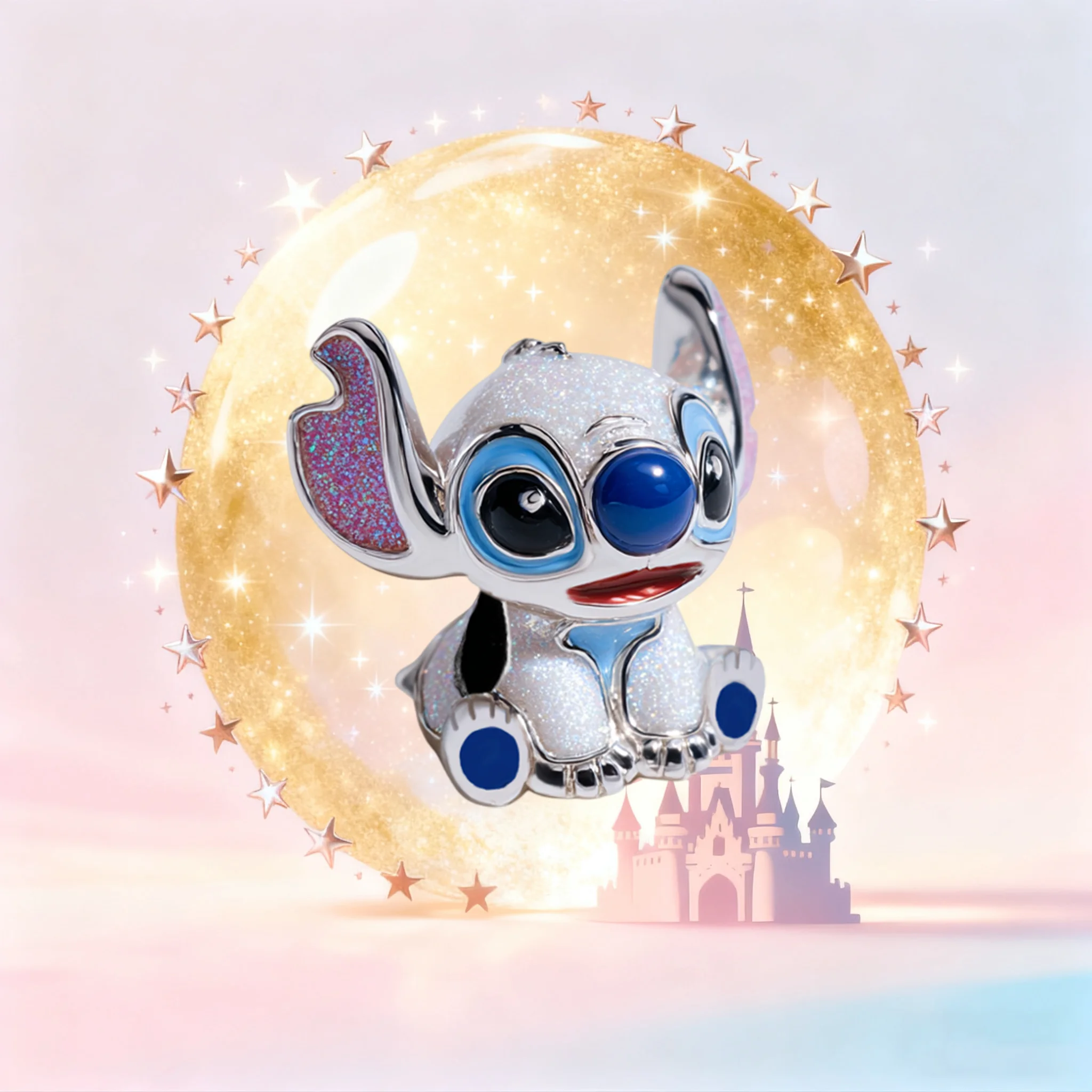

S925 Серебряный Шарм Disney Stitch, блестящая дизайнерская бусина, подходящая цепочка в виде змеи, ювелирный подарок для фанатов Диснея и Стич
