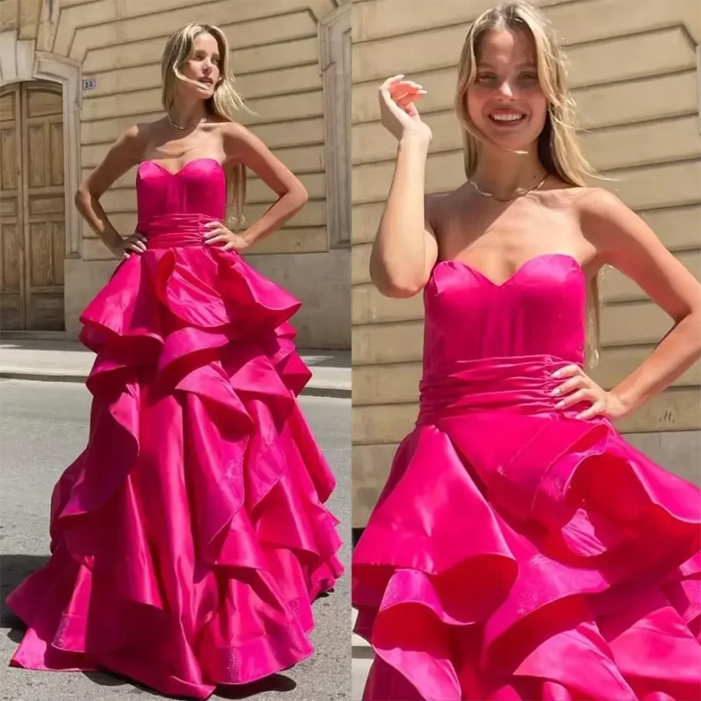 Exquisite Sweetheart Strapless Prom Dresses Sleeveless Tiered Floor Length Ruched For Special Occasions Evening Party Gowns