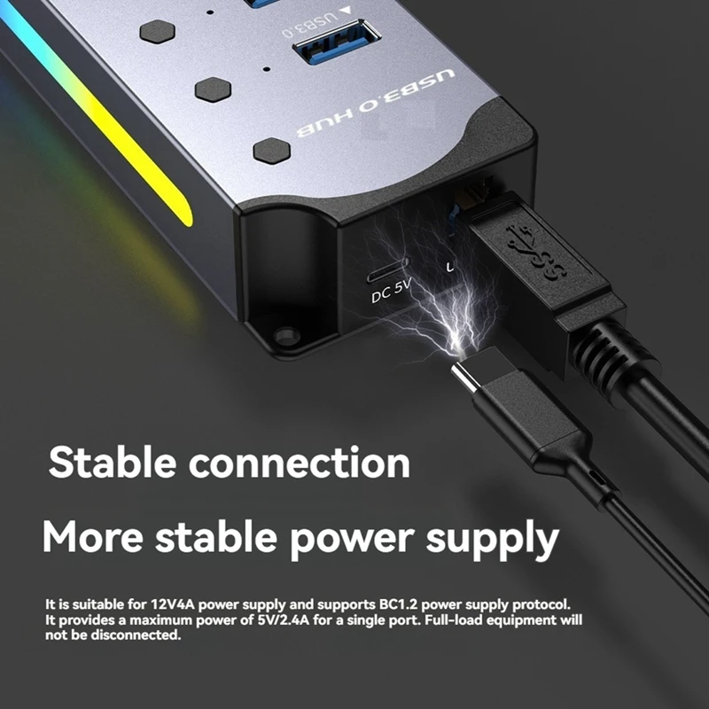 4 Port USB 3.0 Hub USB Adapter USB Splitter With Individual Led On/Off Switches 4 In 1 RGB Extender For Laptop PC