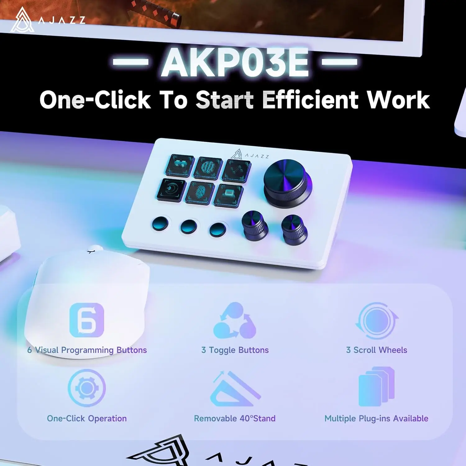 AJAZZ AKP03E Kabelgebundene Makro-Tastatur, Stream-Controller-Deck, Gaming-Tastatur mit 6 programmierbaren Tasten, anpassbares visuelles AI-Pad, USB-Soundboard für YouTube, Büro-Setup
