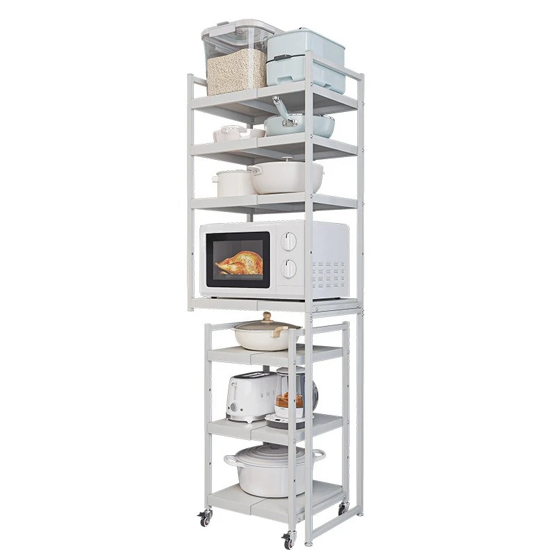 Kitchen crevice rack floor-to-ceiling multi-layer space utilization retractable microwave oven shelf trolley storage