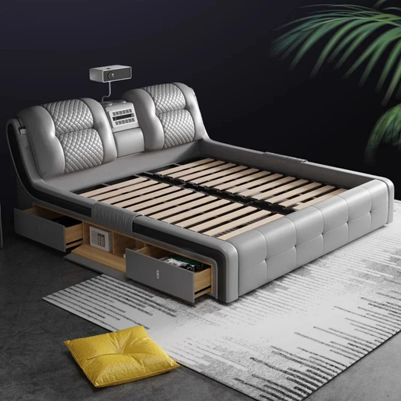 قابل للتعديل الحديثة السرير تخزين العارض الخشب السرير الجلود حصير تدليك Lozko Wielofunkcyjne مجموعة أثاث غرفة نوم فاخرة
