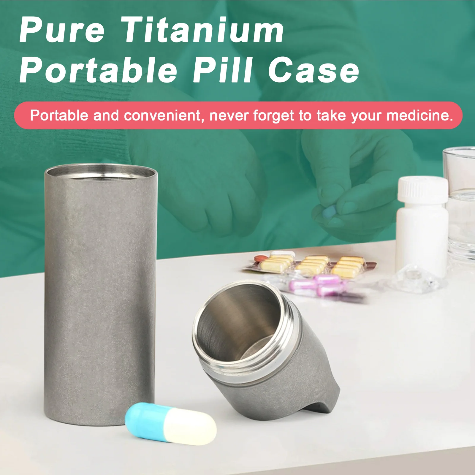 

Pure Titanium Pill Case Waterproof Moisture-Proof Multi-Compartment Pill Box Portable Mini Pill Bottle for Travel Hiking Medicat