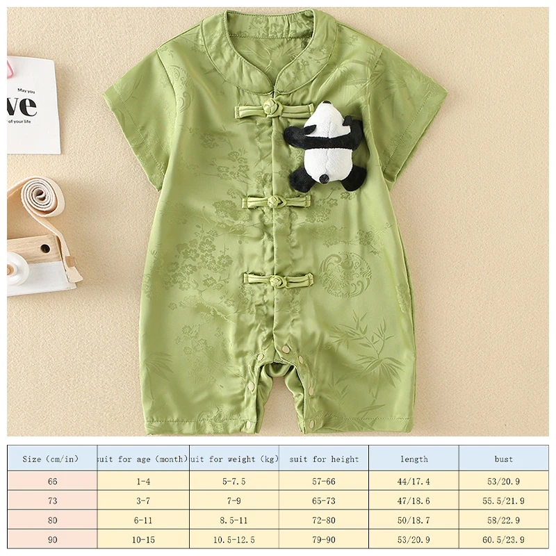 Newborn Baby Onesie Chinese Panda Green Climbing Clothes Summer Fresh Breathable Dress Up 1-15 Months New Clothes