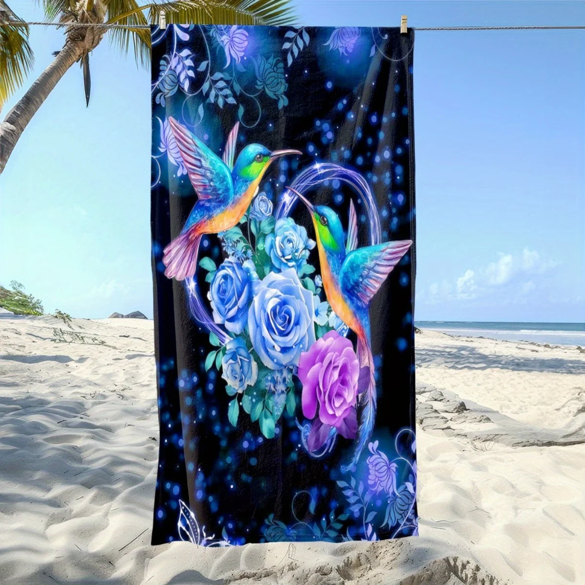 Hummingbird Floral Beach Towel Patterned Sunscreen And Windproof Suitable For Swimming Pool Camping Travel Blanket