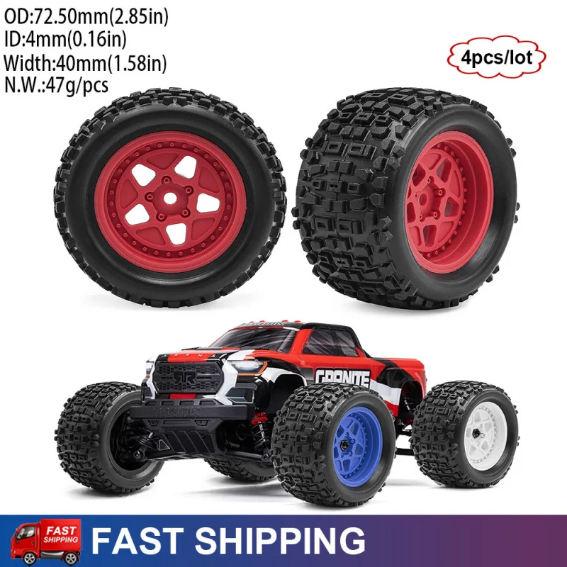 

1/18 72.5mm RC Rock Terrain High Grip Car Rubber Wheel Tire for ARRMA TYPHON GRANITE SENTON VORTEKS GROM Upgrades Parts