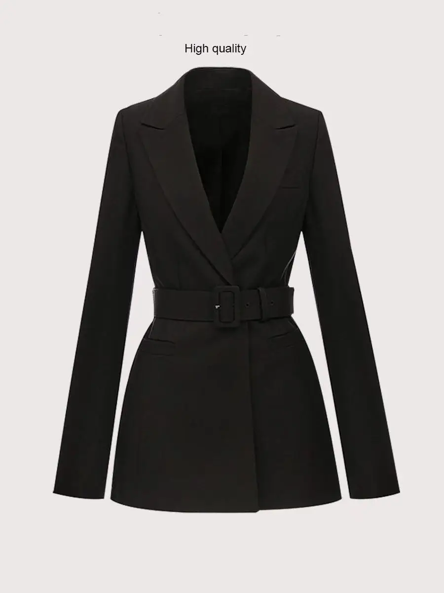 Manteau mi-long Sim pour femme, veste ceinturée, col cranté, dame de bureau, mode élégante, automne, hiver, nouveau