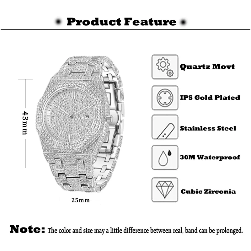 Luxury Full Diamond Watches For Men Top Brand Hip Hop Iced Out Arab Number Watch Men Fashion Steel Waterproof Clock Dropshipping