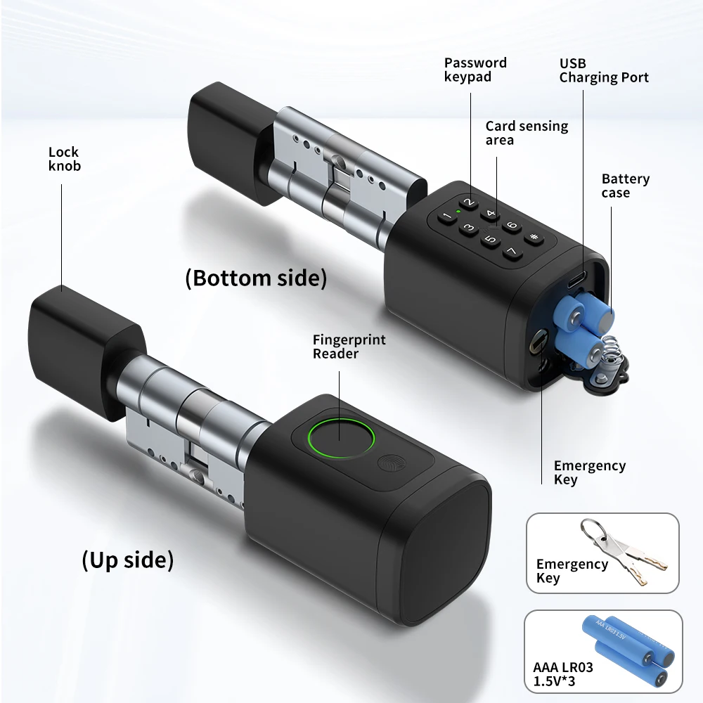 Tuya APP Fingerprint Cylinder Electronic Smart Door Lock password Digital RFID Card Wifi Remote Control Unlock for Home Hotel