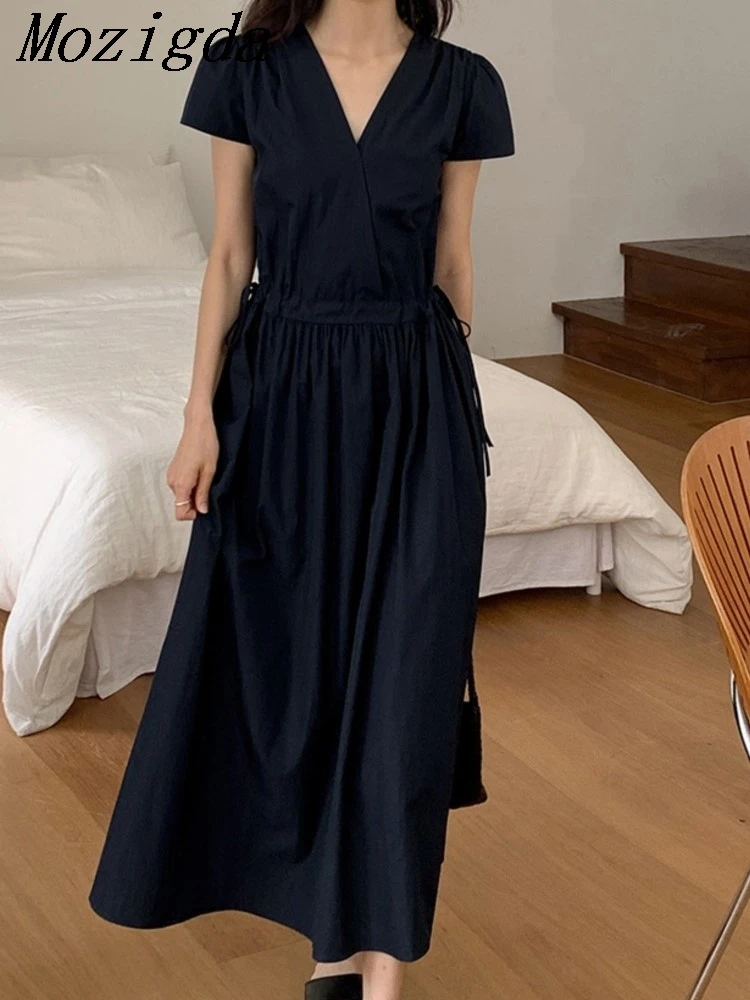 

Новое летнее однотонное длинное платье с v-образным вырезом и рукавами-колокольчиками, эластичной резинкой на талии, женские платья с разрезом, платья