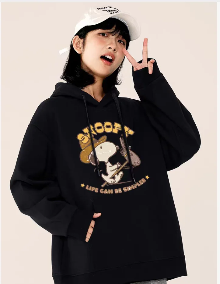 MINISO بسيط موضة فضفاضة هوديي للنساء جديد الكرتون سنوبي طباعة هوديي المرأة فضفاضة عادية تنوعا هوديي طلاء #1