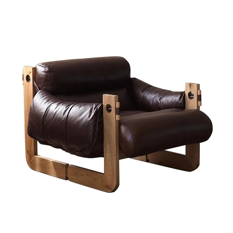

Nordic single sofa, retro leather bedroom living room, lazy recliner chief chair, casual chair
