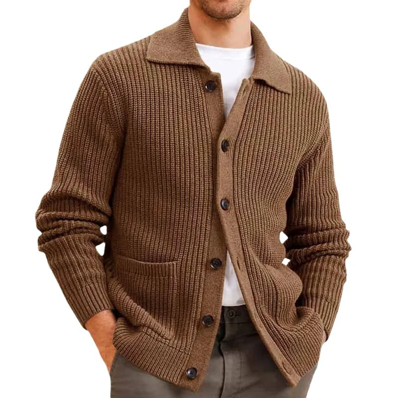 European, American Autumn and Winter New Knitted Lapel Cardigan Casual Men, Loose Lazy Versatile Sweater Men