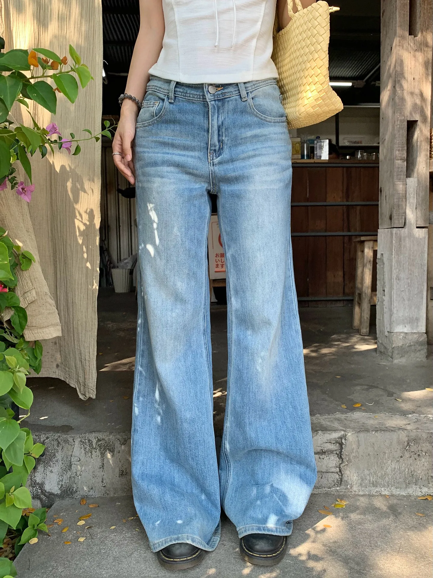 

Low Waist Flared Straight Leg Blue Waed Denim Jeans Women's Spring Summer Casual Cotton Trousers Korean Sle Long Pants