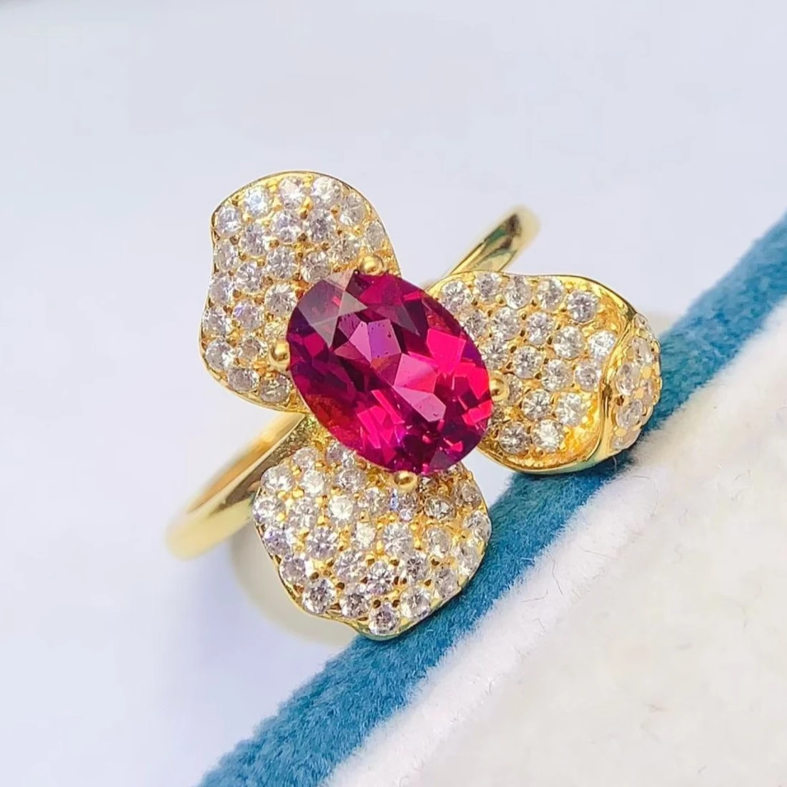 

6mm*8mm 1ct Natural Garnet 925 Silver Ring with Certificate 18K Gold Plated 925 Silver Garnet Ring Gift for Women