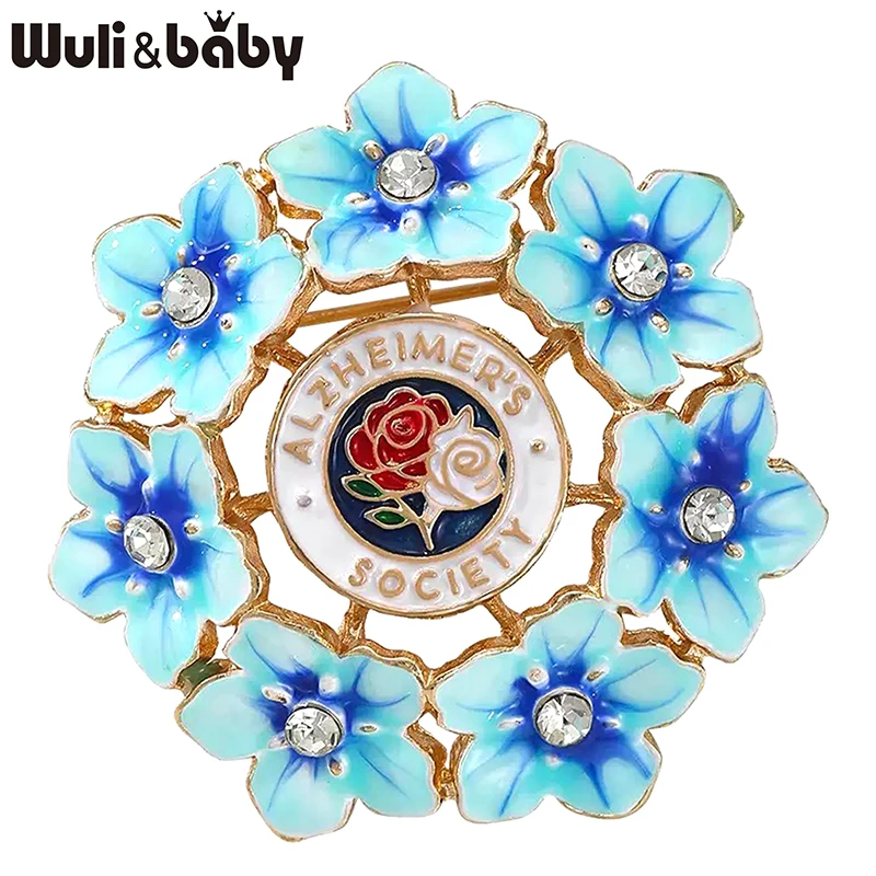 Wuli&baby Alzheimer's Society Forget‑me‑not Brooches For Women Men Enamel Round Flowers Badge Brooch Pin Gifts