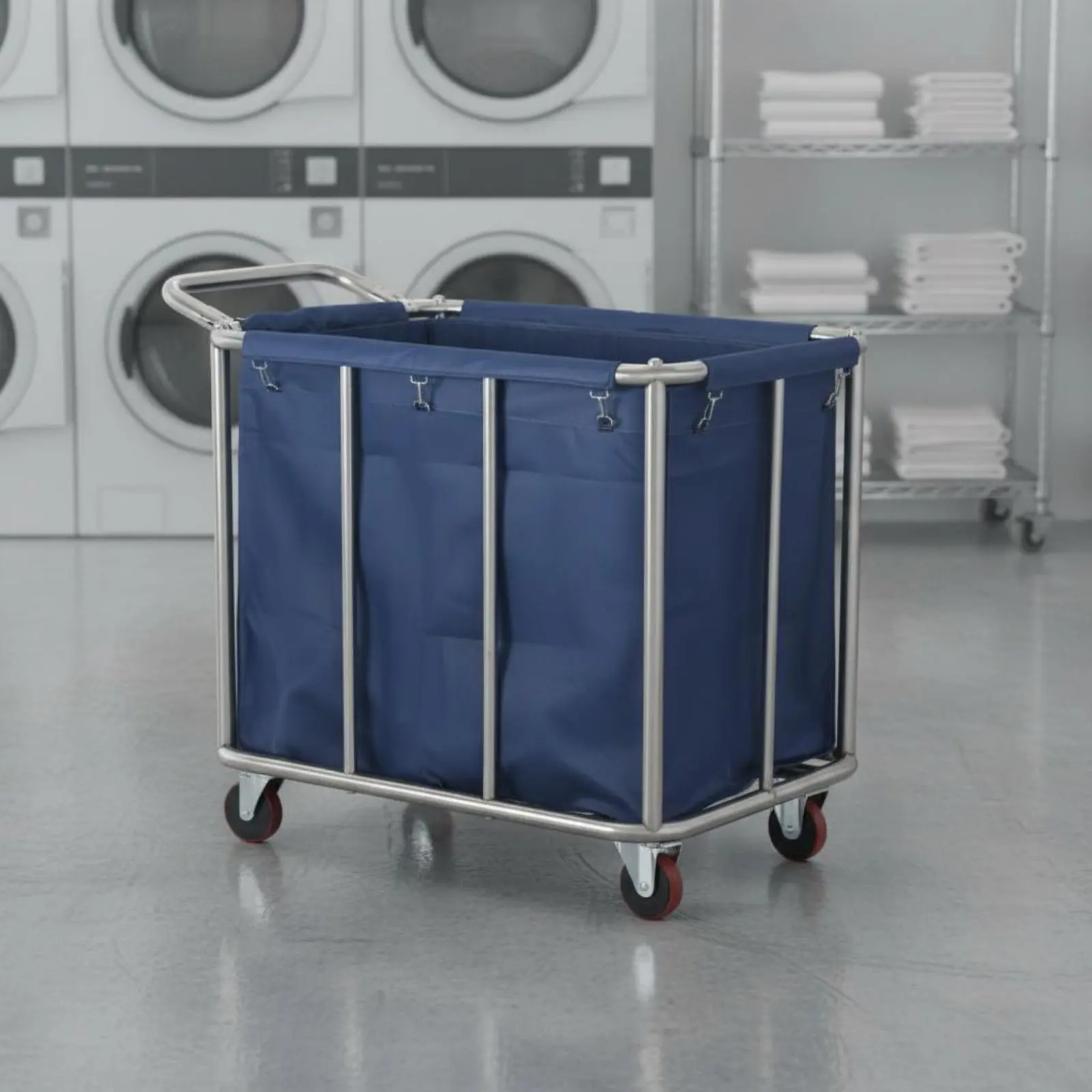 

Hotel Linen Cart Large Capacity Stainless Steel Laundry Trolley Rolling Laundry Hamper Easy to Clean for Hospital, Laundromat