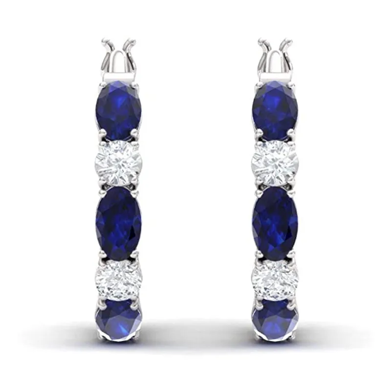 Huitan Damen-Creolen mit blau/weißem Zirkonia, Temperament, Braut, Hochzeit, Party, Ohrringe, modisch, vielseitiger Schmuck