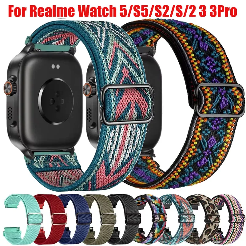 22mm watch straps for Realme Watch 5/S5/S2 Adjustable Nylon Elastic Replacement Bracelet correa For Realme Watch S 2 3 3Pro Band