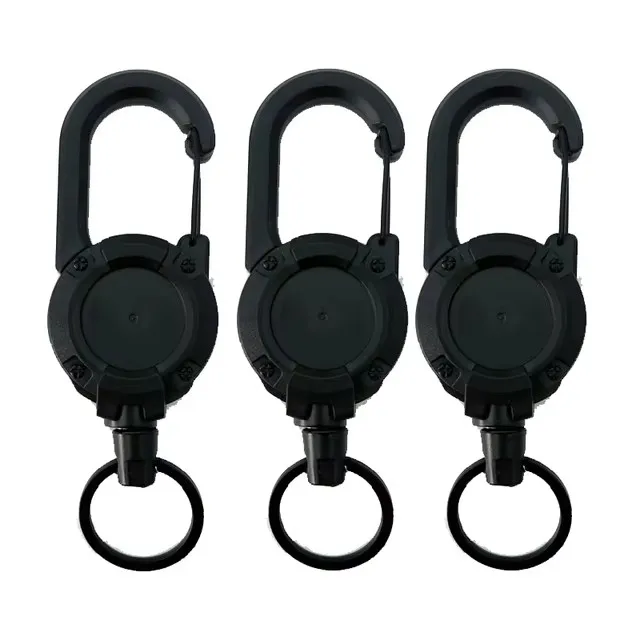Einziehbare, robuste Zugrolle, Karabiner, Schlüsselanhänger, starkes Stahldrahtseil, Schnalle, Federschlüsselanhänger, Outdoor, sportliches Schlüsselanhänger-Werkzeug