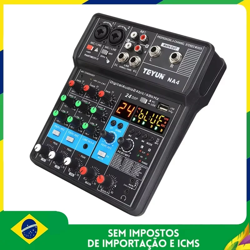 Mixador TEYUN Mini, 4 Canais, Aparelho Profissional, Mesa De Som, Gravação Do Computador, Entrada USB, 48V de Alimentação