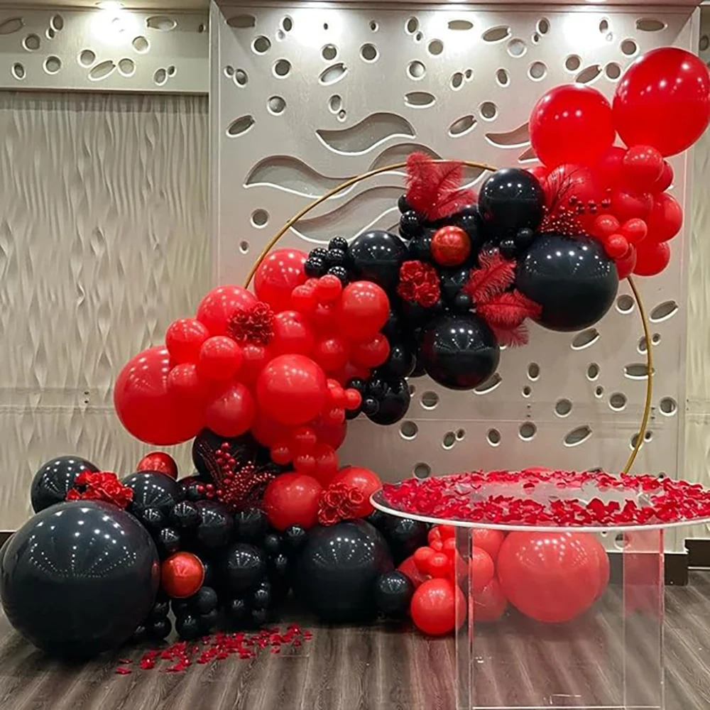 مجموعة إكليل بالونات للزينة ، قوس البالون ، حفلة عيد الميلاد ، استحمام الطفل ، ذكرى الزفاف ، ديكور العام الجديد ، أسود وأحمر ،