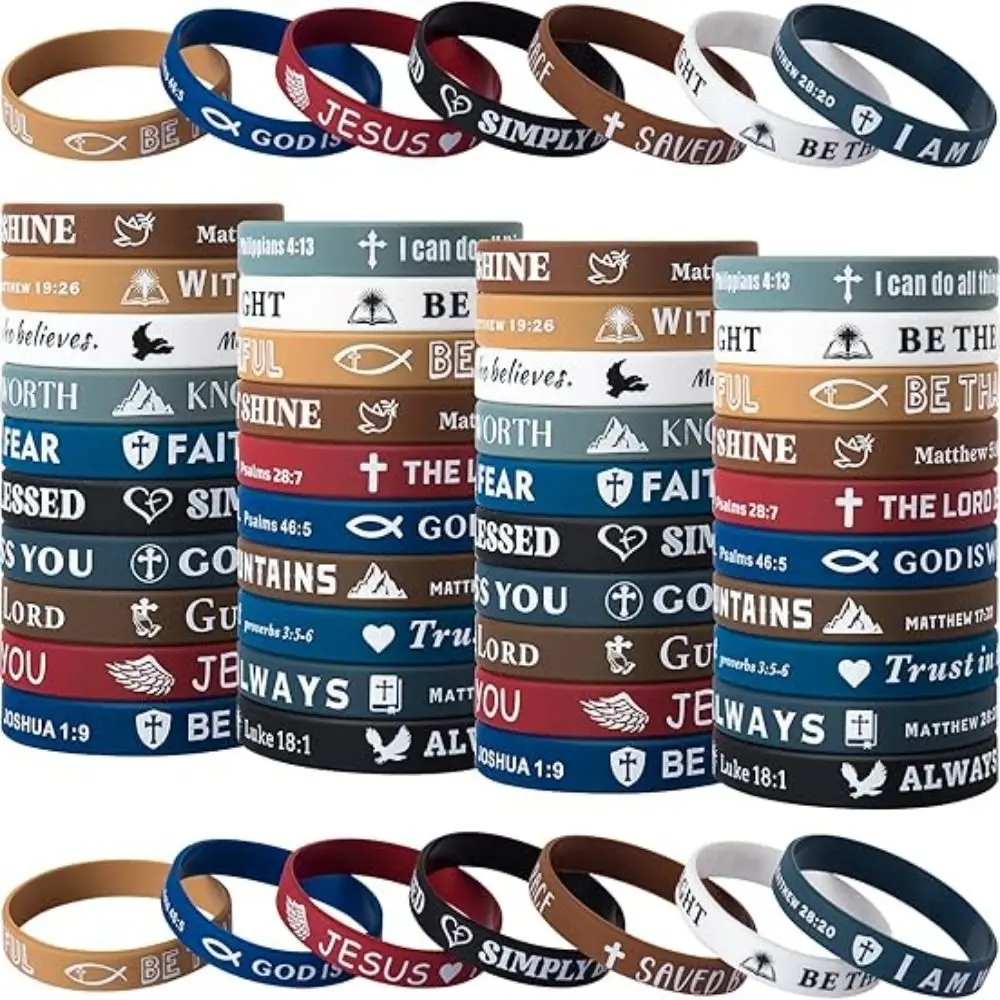10PCS Colorful Inspirational Bible Verse Bracelets Rubber Silicone Christian Daily Bible Verse Bracelet Wearable Random Style