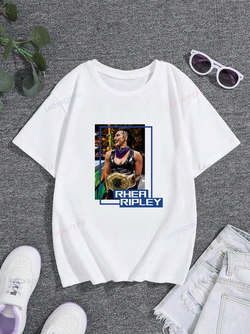 Rhea Ripley Wrestler Print T-shirt Top Rhea Ripley Neutral Trend Harajuku Short Sleeved Neutral Shirt Cotton T-shirt