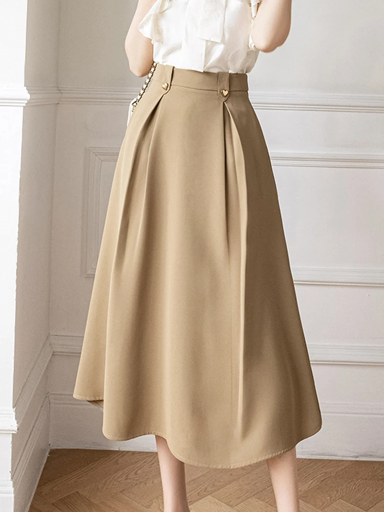 Jupe trapèze décontractée taille haute pour femmes, jupes mi-longues élégantes pour dames, travail, avocat de bureau, mode automne, 2024