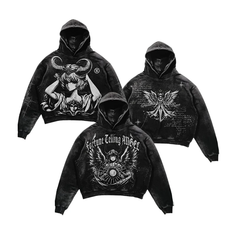 

Gothic Hoodie Men Women Harajuku Vintage Angel Graphic Print Streetwear New Y2K Hip Hop Pattern Sweatshirt Casual Goth Clothing