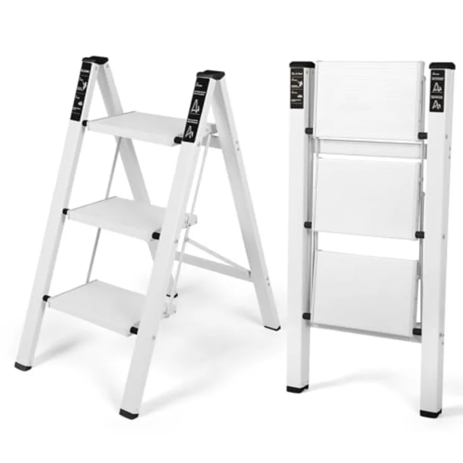 

Трехступенчатая алюминиевая складная лестница-табурет с противоскользящими прочными и широкими ступенями, портативная, компактная, для дома и гардеробной