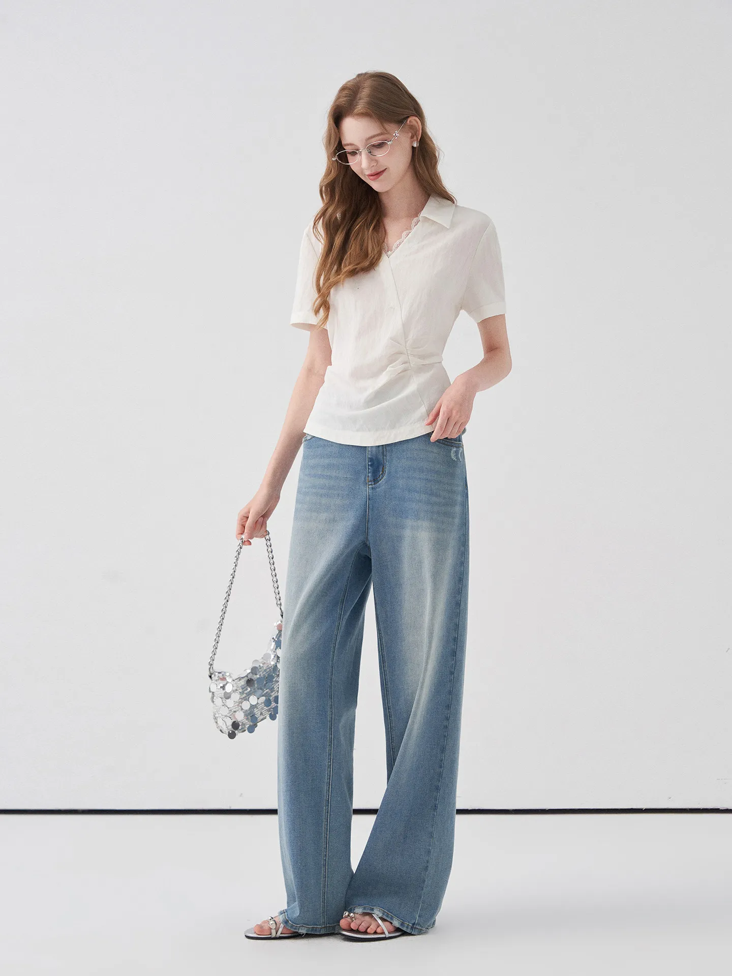 LIEDU Vintage High Waist Wide Leg Baggy Jeans Women Plus Size Slim Fit Washed Raw Hem Denim Pants Korean Fashion Daily Outfit