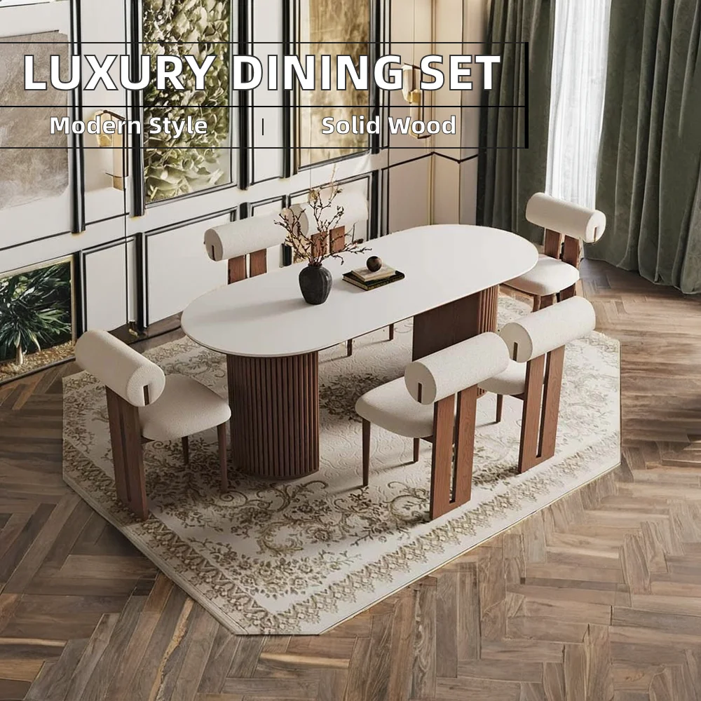 Modern Luxury Italian Dining Furniture Elegant Wooden Oval Dinner Table Chairs For Home Restaurant Hotel Use Solid For Home Bar