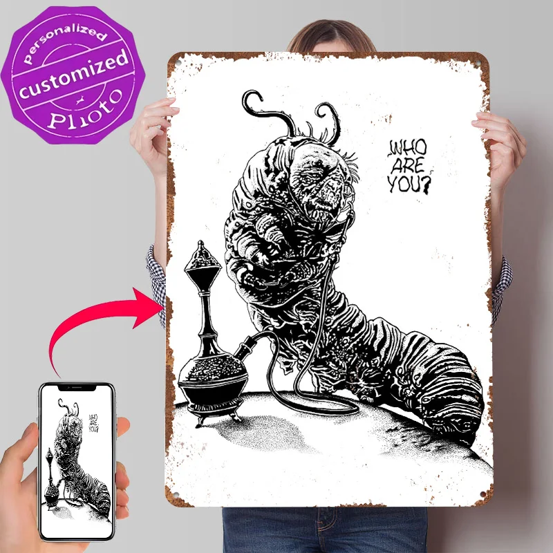 Absolem Pen Drawing Printed Poster Customized Wall Art Retro Vintage Metal Tin Signs for Decoration Bedroom Office Decor Room