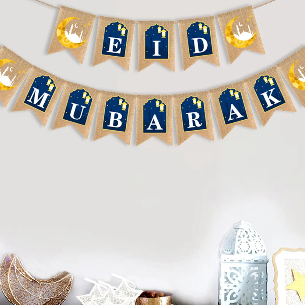 

Mubarak Banner Linen Garland Supplies Premium Material Easy Assembly Joyful Decoration Eid Party Bunting Party