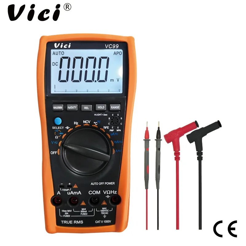 Imagem -04 - Vici Vc99 Multímetro Digital de Escala Automática 1000v 20a dc Tensão ac Resistência Atual Capacitância Tester