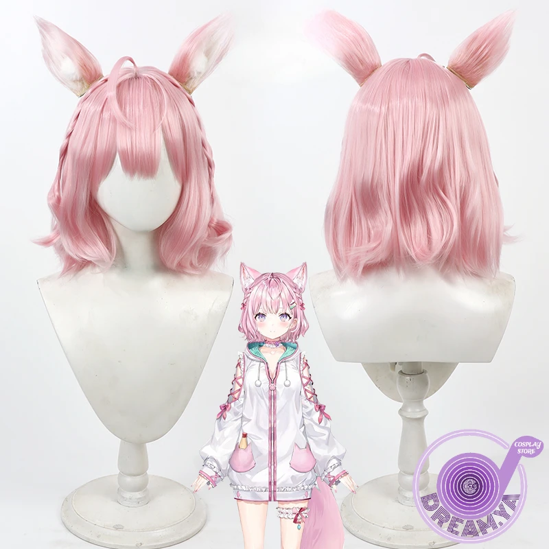 Hakui Koyori Cosplay Wig Hololive Vtuber Pink Short Heat Resistant Synthetic Hair Halloween Role Play Party + Free Wig Cap