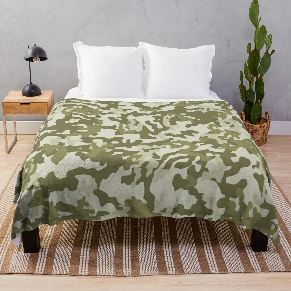 Khaki Camo camouflage print Throw Blanket Camping Hair Soft Large Blankets